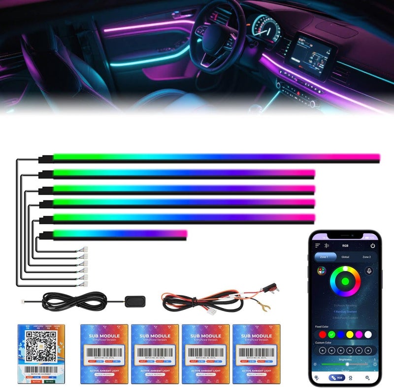 WEBUPAR New Version Dreamcolor Acrylic Interior Car Lights 6 in 1 RGB LED Strip Lights with APP Control Zoned Control System 252 Color Modes DIY Fiber Optic Ambient Lighting Kits Music Car Neon Lights - Image 1